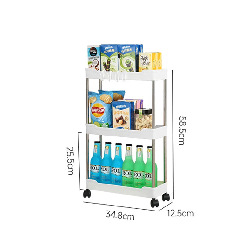 3-Layer Ultra-Thin Rolling Storage Cart with Shelves