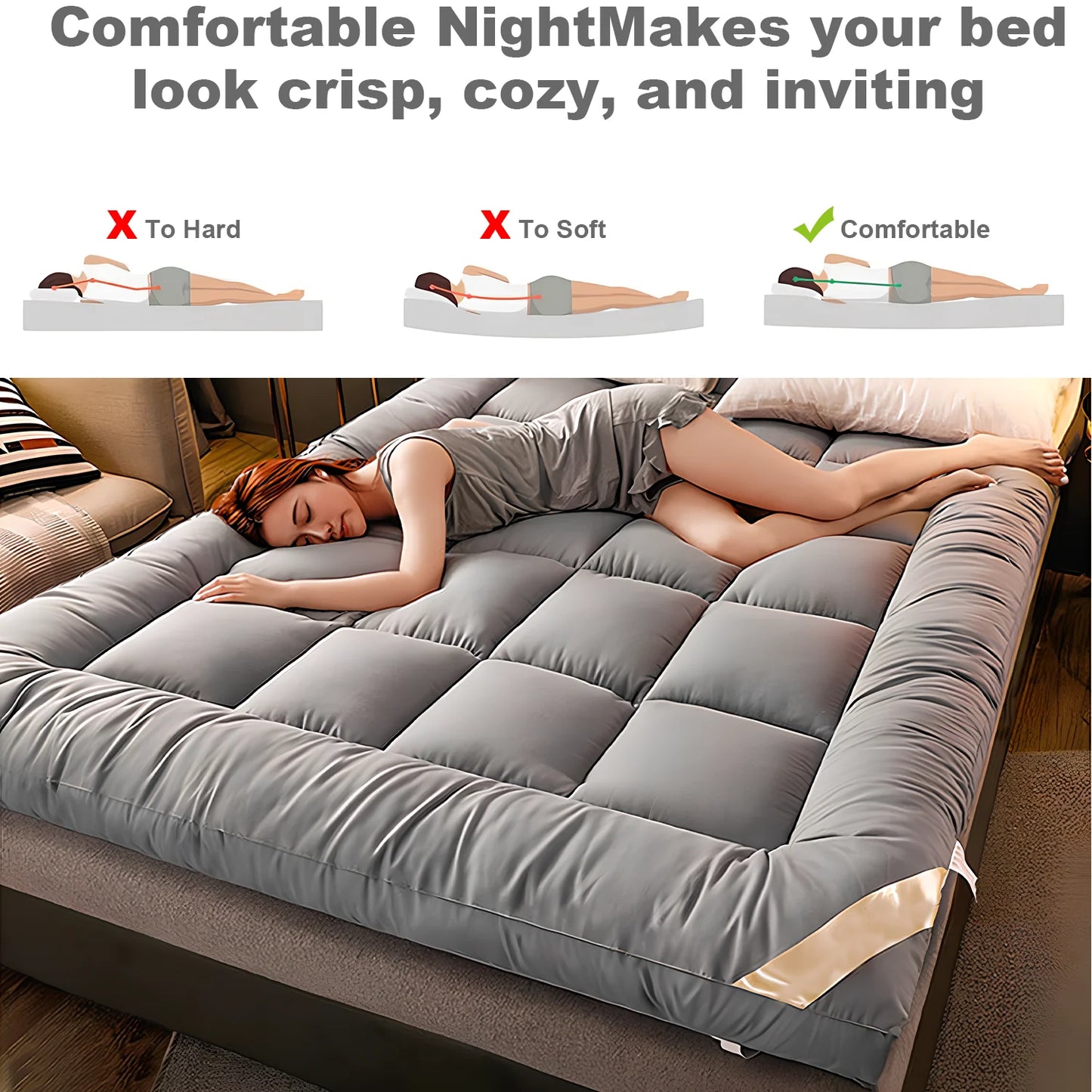 150cm Queen Mattress Topper – Thick Soft 3D Fibre Bed Pad for Back & Body Pain Relief