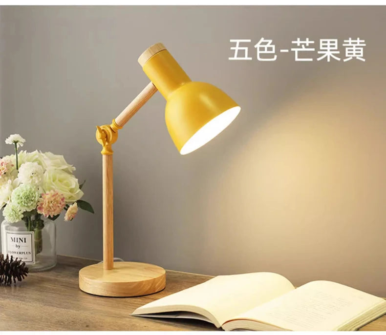 Nordic Wooden LED Table Lamp – Adjustable Bedside & Desk Light
