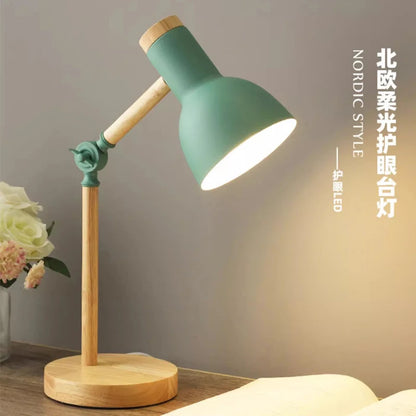 Nordic Wooden LED Table Lamp – Adjustable Bedside & Desk Light