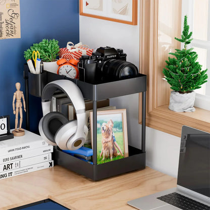 2-Tier Under Sink Sliding Cabinet Organiser with Hooks