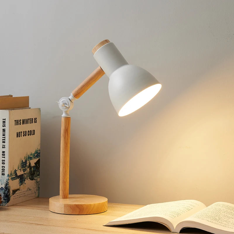 Nordic Wooden LED Table Lamp – Adjustable Bedside & Desk Light