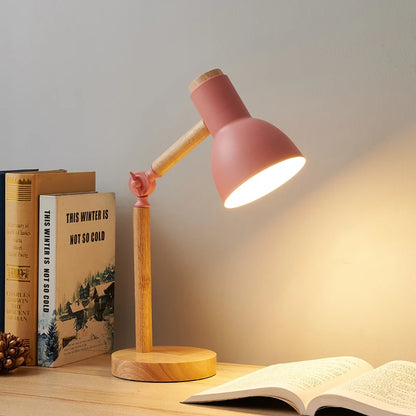 Nordic Wooden LED Table Lamp – Adjustable Bedside & Desk Light