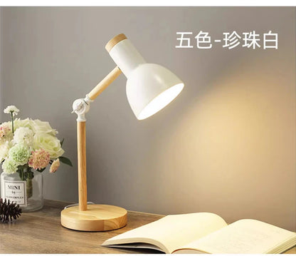 Nordic Wooden LED Table Lamp – Adjustable Bedside & Desk Light