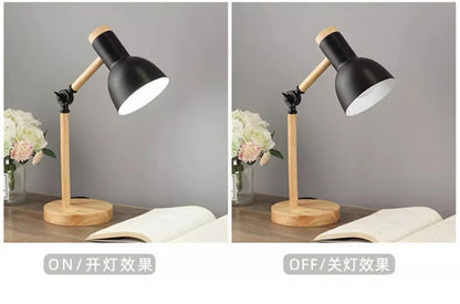 Nordic Wooden LED Table Lamp – Adjustable Bedside & Desk Light