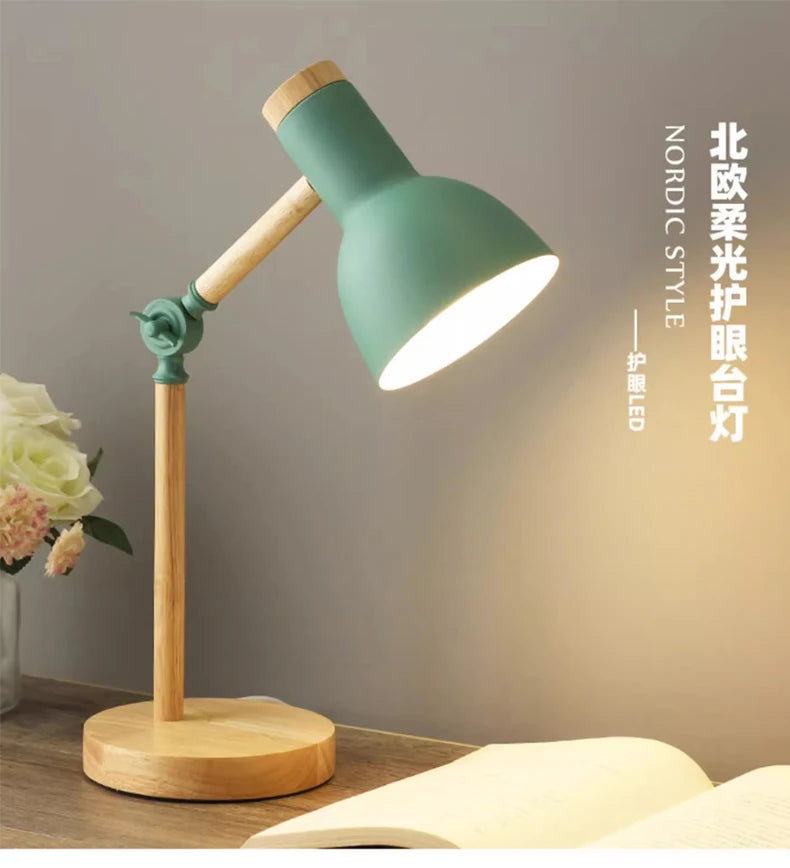 Nordic Wooden LED Table Lamp – Adjustable Bedside & Desk Light