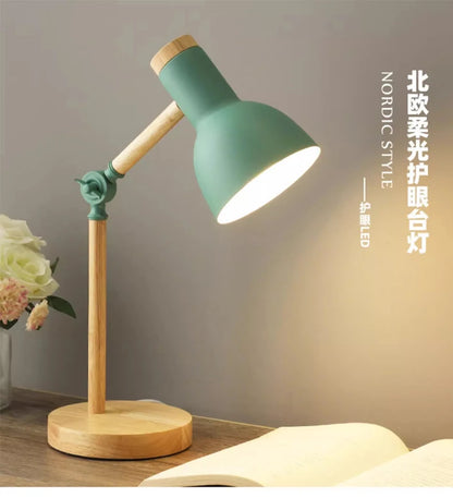 Nordic Wooden LED Table Lamp – Adjustable Bedside & Desk Light