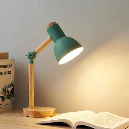 Nordic Wooden LED Table Lamp – Adjustable Bedside & Desk Light