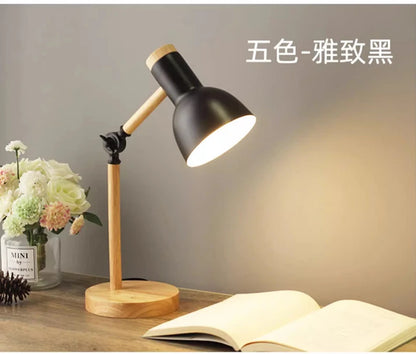 Nordic Wooden LED Table Lamp – Adjustable Bedside & Desk Light