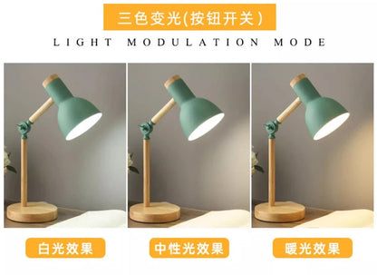 Nordic Wooden LED Table Lamp – Adjustable Bedside & Desk Light